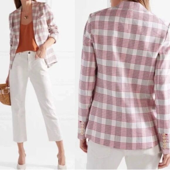 Veronica Beard Khan One Button Pink Plaid Check Blazer Jacket - Picture 4 of 14